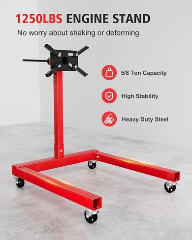DEXSO 1250lbs Engine Stand, Heavy-Duty Steel Engine Motor Stand with 360-degree Rotating Head, 4 Casters, 4 Adjustable Arms, for Vehicle Maintenance, Auto Repair, Red in Saudi Arabia