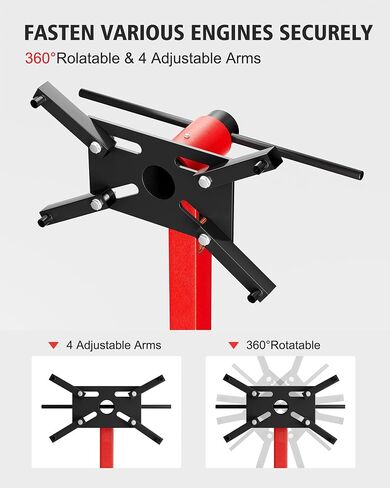 DEXSO 1250lbs Engine Stand, Heavy-Duty Steel Engine Motor Stand with 360-degree Rotating Head, 4 Casters, 4 Adjustable Arms, for Vehicle Maintenance, Auto Repair, Red in Saudi Arabia