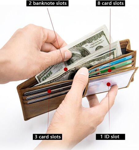 محفظة RFID للرجال محفظة ثنائية الطي من الجلد الطبيعي خفيفة الوزن مع 11 فتحة للبطاقات، وفتحتين للنقود، وفتحة لبطاقة الهوية - طراز كاجوال كلاسيكي in Saudi Arabia