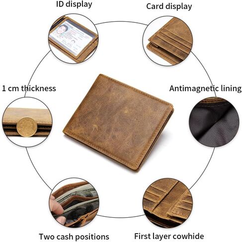 محفظة RFID للرجال محفظة ثنائية الطي من الجلد الطبيعي خفيفة الوزن مع 11 فتحة للبطاقات، وفتحتين للنقود، وفتحة لبطاقة الهوية - طراز كاجوال كلاسيكي in Saudi Arabia