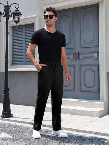 RQP Mens Linen Pants Drawstring Casual Pants Lighting Beach Pants Baggy Dress Trousers in Kuwait