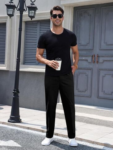 RQP Mens Linen Pants Drawstring Casual Pants Lighting Beach Pants Baggy Dress Trousers in Kuwait