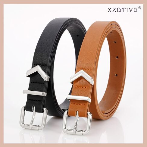 XZQTIVE 2 حزمة من الأحزمة الجلدية النسائية الضيقة لفستان الجينز والسراويل وحزام الخصر الرفيع مع مشبك ذهبي in Saudi Arabia