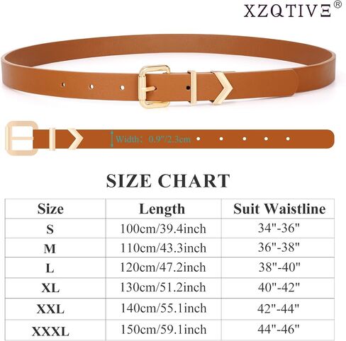 XZQTIVE 2 حزمة من الأحزمة الجلدية النسائية الضيقة لفستان الجينز والسراويل وحزام الخصر الرفيع مع مشبك ذهبي in Saudi Arabia