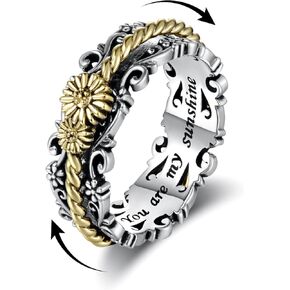 Sunflower Fidget Rings for Anxiety Stress 925 Sterling Silver Flower Spinning Ring Jewelry Gifts Women Daughter Mom