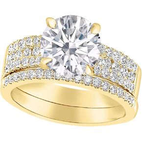 1-3.5 Carat Round 14K White Gold Natural Diamond and Diamond Wedding Bridal Set (AAAA Heirloom Quality)