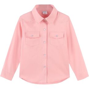 Noomelfish Girls Button Down Western Snap Shirt Cowgirl Long Sleeve Blouse Tops (5-12 Years)
