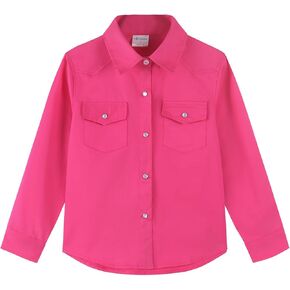 Noomelfish Girls Button Down Western Snap Shirt Cowgirl Long Sleeve Blouse Tops (5-12 Years)