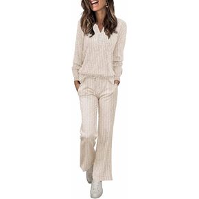 ETCYY NEW Womens Lightweight Pajamas Sets 2 Piece Lounge Sets Ribbed Knit Loungewear PJ with Pockets