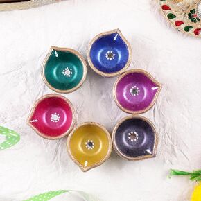 Handmade Terracotta Set of 6 Multicolor Clay Diya for Diwali/Navratri Decorations Oil Lamp Diwali Clay Diya Tea Light Holder Indian Decor Festival Gifts Puja Items | TRBD6-01