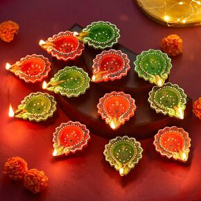 TIED RIBBONS 12 pcs Handmade Big Clay Diya for Diwali | Traditional Diyas Tealight | Indian Oil Lamp | Diwali Decorations for Home | Terracotta Diyas | Diwali Diyas for Pooja | Diwali Gifts