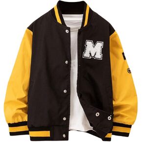 SOLY HUX Boy's Varsity Jacket Letter Patched Color Block Long Sleeve Jacket Streetwear Casual Outerwear
