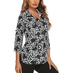 Koscacy Womens Golf Shirt 3/4 Roll Sleeve Tennis Polo Shirts UPF50+ Half Zip Dry Fit Workout Tops Athletic Shirt