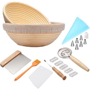 Sourdough Bread Baking Supplies, 2 PCS 9 Inch Banneton Bread Proofing Basket Set with 20PCS Bread Making Tools, Sourdough Proofing Basket for Making Baking Fermentation in Saudi Arabia