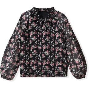 Girls Long Sleeve Shirt Chiffon Blouse for 6-14 Years Old