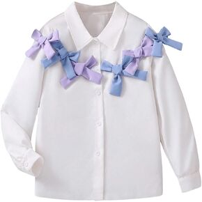 SweatyRocks Girl's Long Sleeve Button Down Blouses Collared Bowknot Shirts