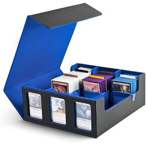 Trading Card Storage Box for Commander Display, 2400+ MTG Deck Box with 4 Toploader, TCG Card Case fits Magic PTCG Sports Cards (Black&Purple)