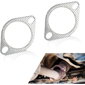 2 PCS Car Exhaust Pipe Interface Gasket, 2.5" Long Eye Two-Hole Asbestos Sealing Flange Gasket, Modification Replacement Accessory, Compatible with Most Cars (Silver)