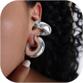Gold Ear Cuffs Earrings for Women Non Piercing Chunky Gold Earring Cuff 18k Gold Oversize Round Clip on Earrings