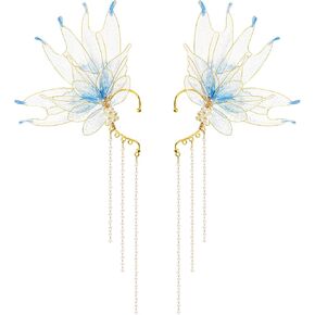 2Pcs Mermaid Elf Ear Cuffs Supplies Fairy Wings Earrings Accessories Dress up Mermaid Non Piercing Ear Clips for Women Christmas Halloween Cosplay Party Costume Accessories