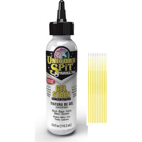 Unicorn SPiT Gel Stain and Glaze, Sparkling Iced Egret, 4 oz - Water-Based and Non-Toxic - Wood, Glass, Fabric, Stone, and Ceramic - with Trebbies Detail Sticks