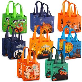 PARSUP Halloween Trick or Treat Bags, 16PCS Small Halloween Tote Bags with Handles, Gift Bags, Multifunctional Non-Woven Halloween Bags for Gifts Wrapping, Halloween Party Supplies, 7.9×7.9×3.15"