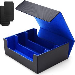 1800+ Card Deck Case For Trading Cards, PU Leather Magnetic Closure Card Deck Case Box with 8PCS Divider, Card Deck Box Fit For Fit for YuGiOh, MTG, and Sport Cards (Black＆Blue)