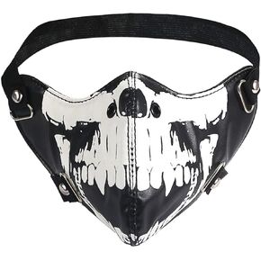 JewelryWe Steampunk Gothic Black Leather Zipper Half Face Mask Ski Cosplay Mask, for Halloween Costumes