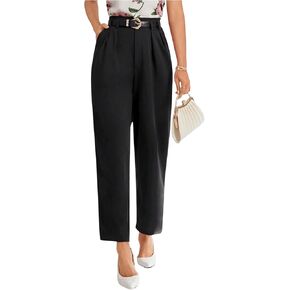 Floerns Women's Elegant Dress Pants Tapered High Waisted Straight Leg Suit Trousers