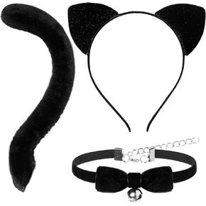 Spooktacular Creations Halloween Women Animal Costume Accessories Set Adult Kids, Ears Headband with Choker, Bow Tie, Tail