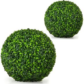 16in Artificial Boxwood Topiary Ball Set of 2, Realistic Faux Plants Decoration Ball for Backyard Balcony Garden Wedding Home Decor, No Maintenance, 2 PCS Decorative Topiary Balls
