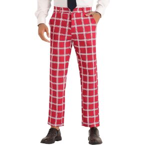 Lars Amadeus Plaid Pattern Pants for Men's Slim Fit Flat Front Work Office Checked Trousers