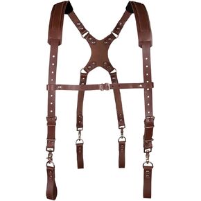 Leather Stronghold Suspension System, Comfortable Padded and Fully-Adjustable Padded Leather Tool Belt Suspenders.