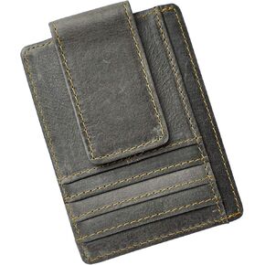 Le'aokuu Genuine Leather Magnet Money Clip Credit Card Case Holder Slim Wallet