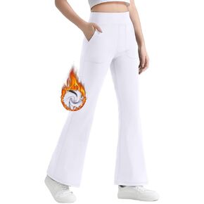 JOCMIC Girls Fleece Lined Flare Leggings High Waist Bell Bottoms Yoga Pants for Kids Girls Athletic Leggings with Pockets