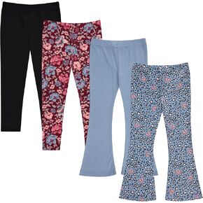 Girls' Leggings and Flared Pants Set - Comfortable, Stylish, and Versatile - Pack of 4
