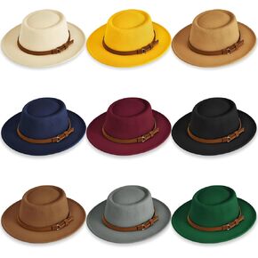 Hercicy 16 Pcs Fedora Hats for Women Vintage Imitation Wool Fedora Hat Felt Boho Pork Pie Hat with Belt Panama Hat Jazz Hat