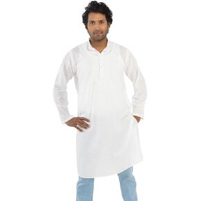 Indian Asian Unisex White Cotton Chikankari Kurta | Party Festive Ethnic Wear | Traditional Kaftan Split Shirt