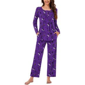 Bestbee Women's Pajama Set, 2 Piece Lounge Outfits Y2K Sleep Set Fall Long Sleeve Long Pant With Pockets Ladies Pjs Set