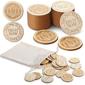 24 Pcs Wood Round Tuit Token 1.5 Inch Polished Wooden Tokens When You Get a Round to It Wood Token Coin with Bag for Colleague Family