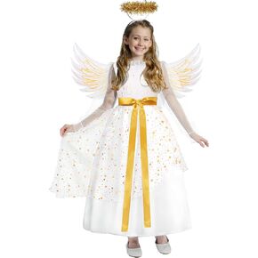 Spooktacular Creations Halloween Angel Costume Girls, Kids Princess Dress Toddlers Tulle Angel Set with Accessories for Halloween Role Play Parties, White, Medium(8-10 yrs)