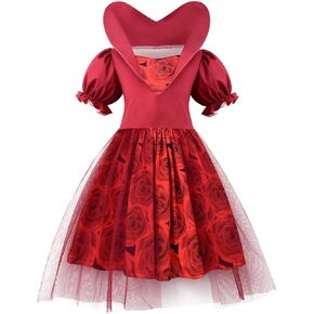 2024 Kids Girls Red Heart Queen Costume, 9-14Y