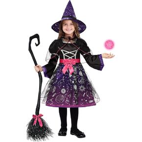Spooktacular Creations Halloween Witch Costume for Girls, Kids Wizard Witch Dress Kit with Broom Cape Belt Hat for Toddlers