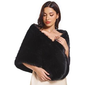 Faux Fur Wedding Shawl Wrap for Women Thick Scarf Winter Warm Outerwear Double Hook