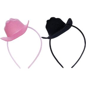 2Pcs Cowboy Mini Hat Headbands Pink Black Cowgirl Mini Hat Headbands Accessories for Women Party Birthday Western Cowboy Halloween Costume