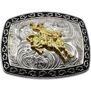 WMG Bull Rider Cowboy Rodeo Western Large Gold Tone Cowboy Riding Bull Unisex Fashion Belt Buckle