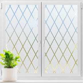 LUTE Frosted Window Privacy Film, Static Cling UV Sun Blocking Heat Control Window Cover, Removable Non-Adhesive Glass Sticker Vinyl Decorative Frosting Decals for Home Office, Lattice, 17.5" x 78.7"