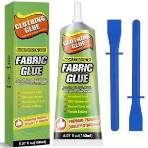 Thrilez Fabric Glue Adhesive, 150ml Permanent Fabric Adhesive Clear Waterproof Clothing Sewing Glue for Rhinestones, Cotton, Patch, Felt, Leather, Polyester and Doll Making Supplies 5oz