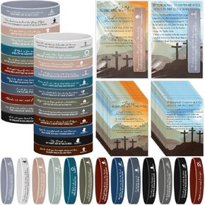 HyDren 300 Sets Easter Christian Gifts Bulk Bible Verse Bookmarks Gospel Tracts Religious Silicone Wristbands Inspirational Church Gift Sunday School Supply for Men Women