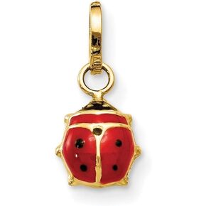 14K Yellow Gold Enameled Ladybug Pendant (L- 0.51 Inch, W- 0.22 Inch)